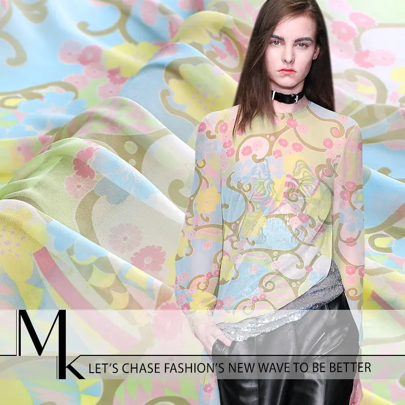 2018 новая Высококачественная цветная цифровая печатная жоржет ткань для лета 10Momme