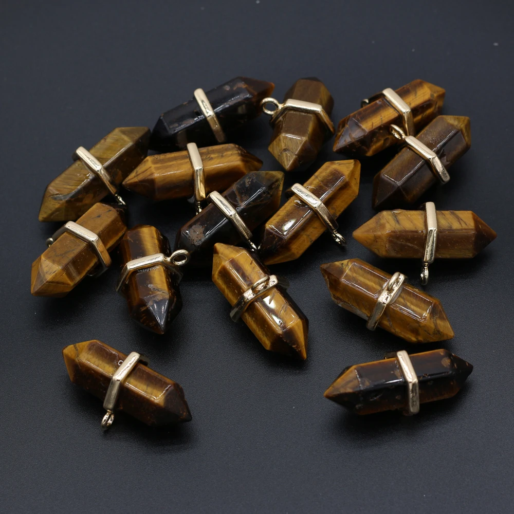 

2021New Natural Stone Semi-precious Stone Two-headed Tiger's Eye Pendant for Making DIY Fashion Necklace Accessories Gift17x35mm