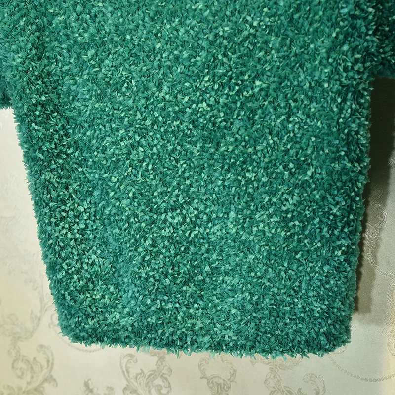 

Luxury Brand Designer Knitted Pullovers for Women Simple V Neck Hairy Green Knitted Short Sleeve Sweater
