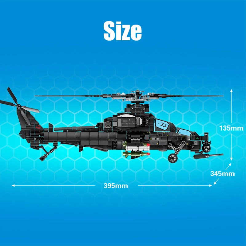 

704PCS Creator Military Technic Z-10 Attack Helicopter Model Building Blocks City Police WW2 Aircraft Bricks Toys For Children