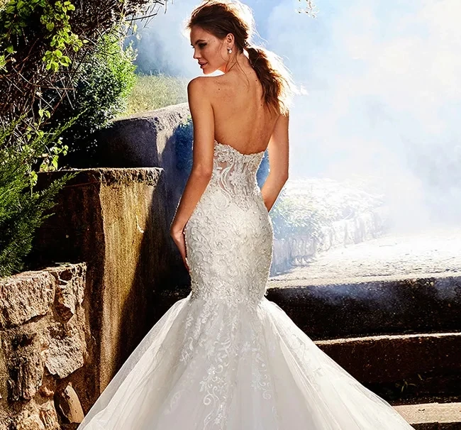 

Backless Wedding Dresses Mermaid Sweetheart Tulle Appliques Lace Beaded Dubai Arabic Wedding Gown Bridal Dress Vestido De Noiva