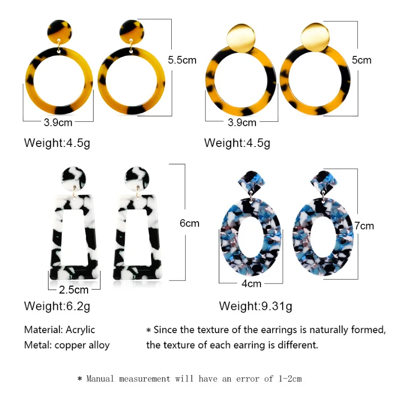 

New Korean Acrylic Earrings for Women 2020 Bohemian Preferred Jewelry Fashion Resin Leopard Big Drop Dangle Earrings Party Gift.