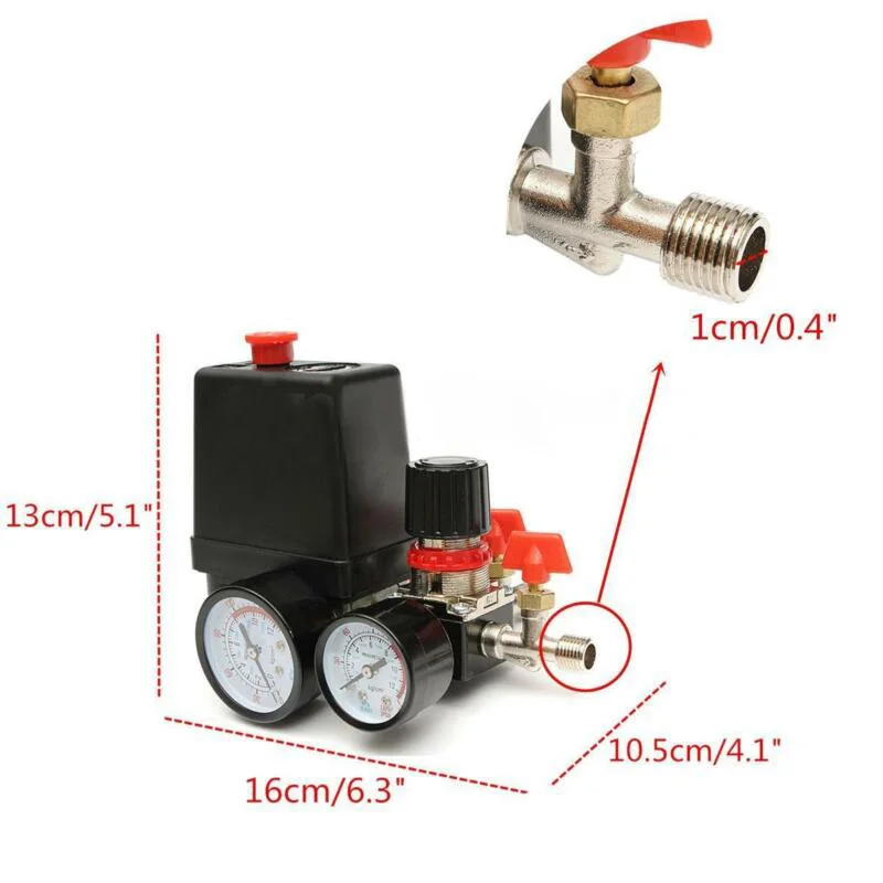 

Air Regulator Compressor Pressure Valve Control Switch Regulator 125 PSI Gauges
