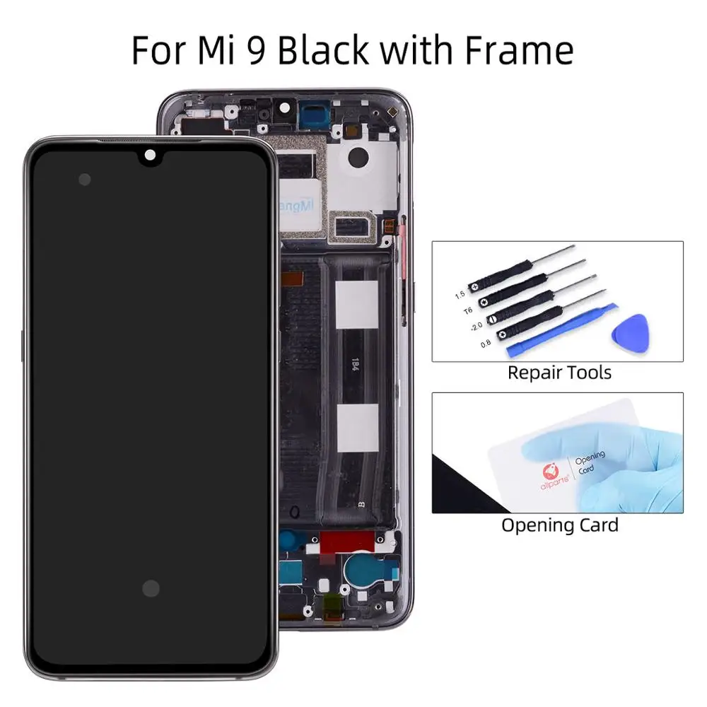 AMOLED ЖК-дисплей для Xiaomi Mi 9 ЖК-дисплей сенсорный экран с рамкой для Xiaomi Mi 9 SE ЖК-дисплей подарок клей инструмент - Цвет: Mi 9 Black Frame