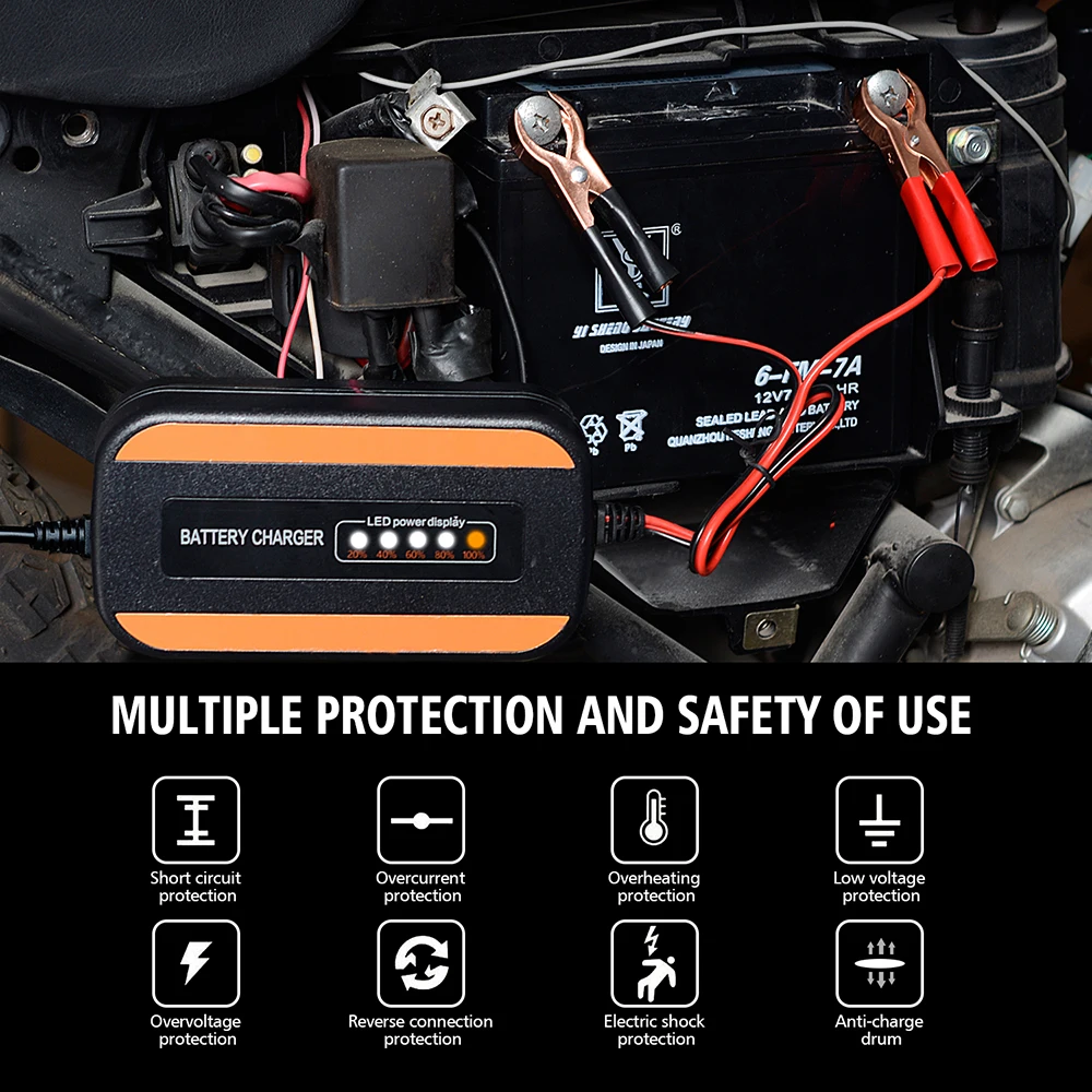 

Portable Motorcycle Battery with Cable Charger 12v US Plug Led Safe Design Indicator Battery Motorbike Charging equipment