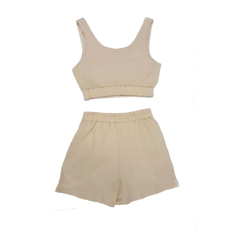 

Athletic casual running women's two piece shorts top bottom