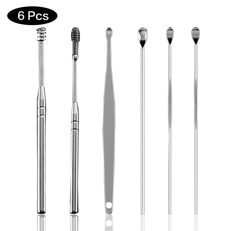 6 шт ушной серы Палочки экологических требований Нержавеющая сталь уха воск для