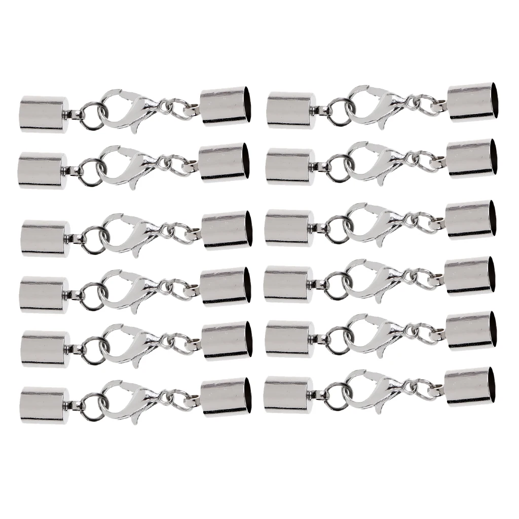 

12 Pieces Stainless Steel Leather Cord Bracelet Necklace Lobster Clasps Hooks DIY Connector Accessories Making Fittings