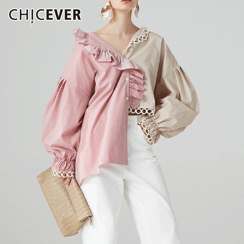 CHICEVER мозаичное яркое цветное женское платье рубашка с v образным вырезом и