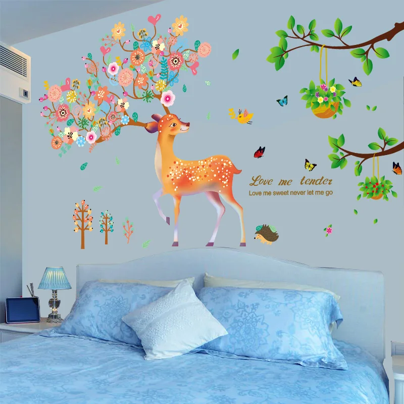

Tree Branch Leaves Wall Stickers DIY Deer Animal Wall Decor Decals for Living Room Kids Bedroom Kitchen Nursery Home Decoration