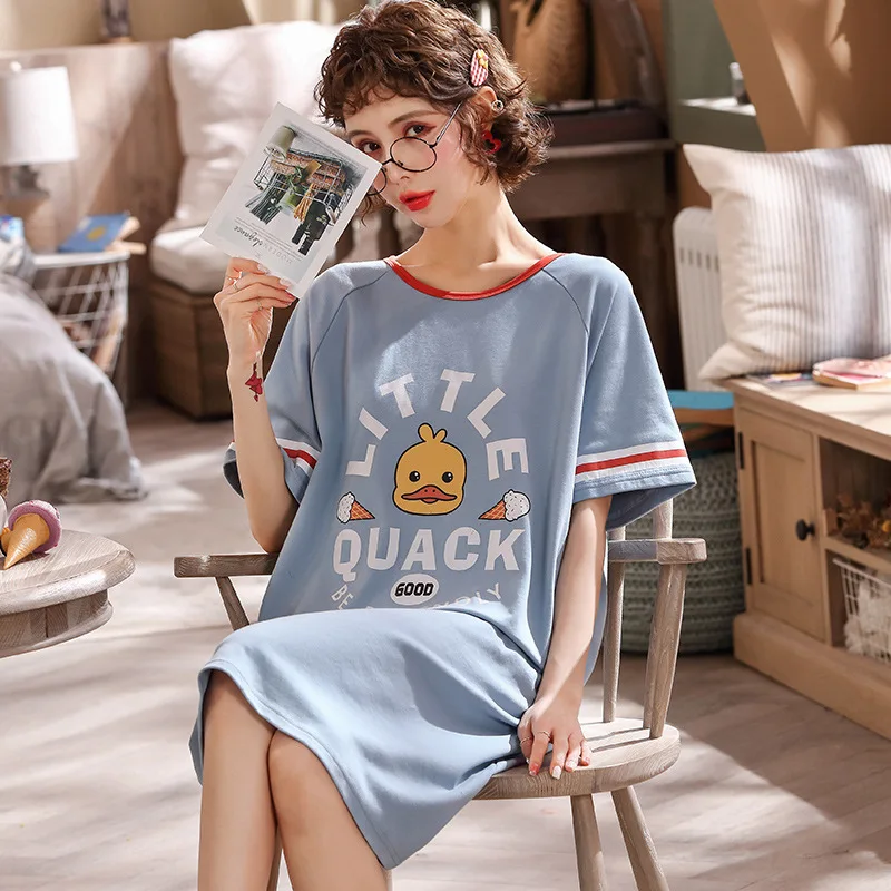 

2020 new hot sale summer nightgown cute cartoon night sleep dress women half sleeve o-neck female loose soft home wear