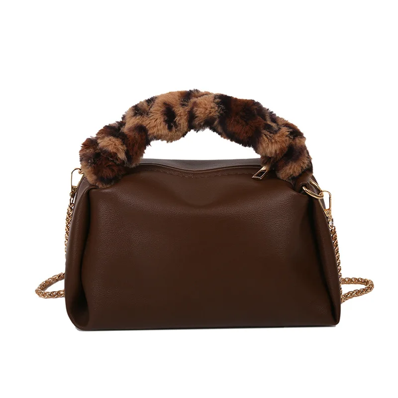 

Western style women's bag chain Leopard print fur hand-held small bag 2021 new Fashion Korean style western style single shoulde