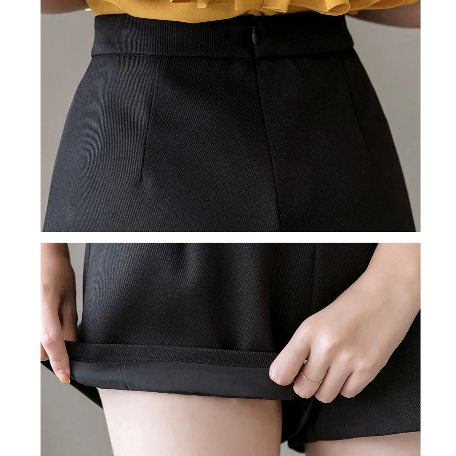 

Split Front Solid Buttons Shorts for Women 2021 Summer High Waist Zipper Women Shorts Black White Work Wear Elegant Shorts