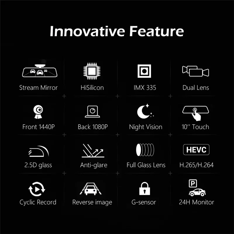Автомобильный видеорегистратор Huawei HiSilicon 12 дюймов 2K Ultra HD 1440P 1080P ночное видение
