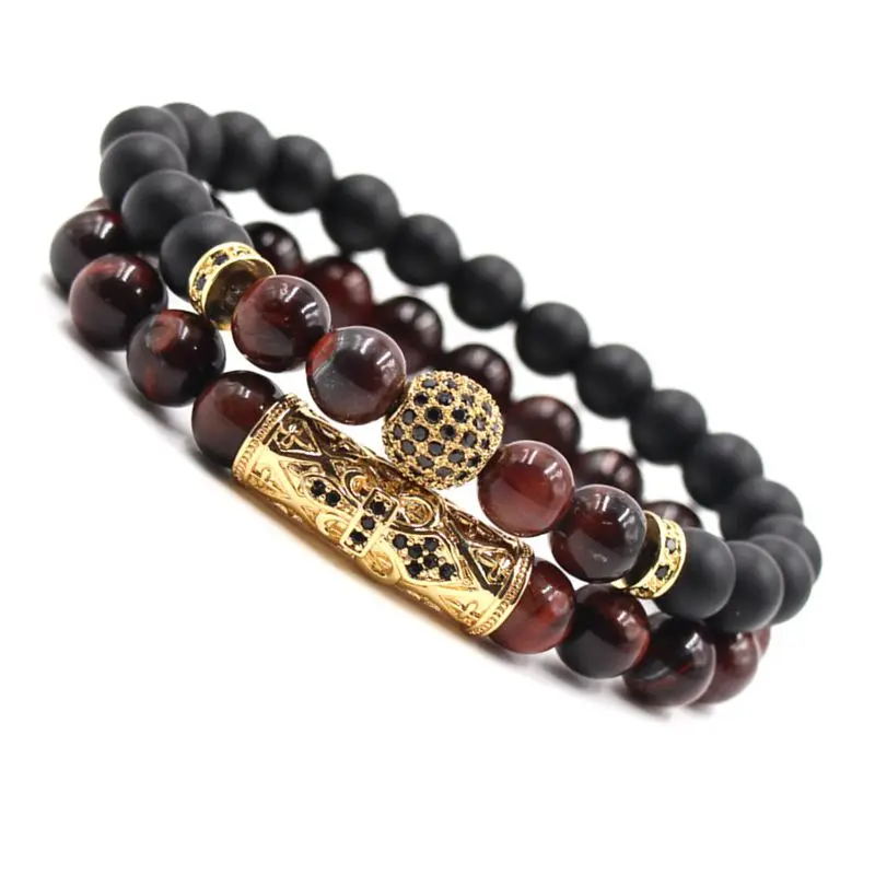 2 шт./компл. 8 мм натуральный камень Бусины Браслет Подвески Красный тигровый глаз