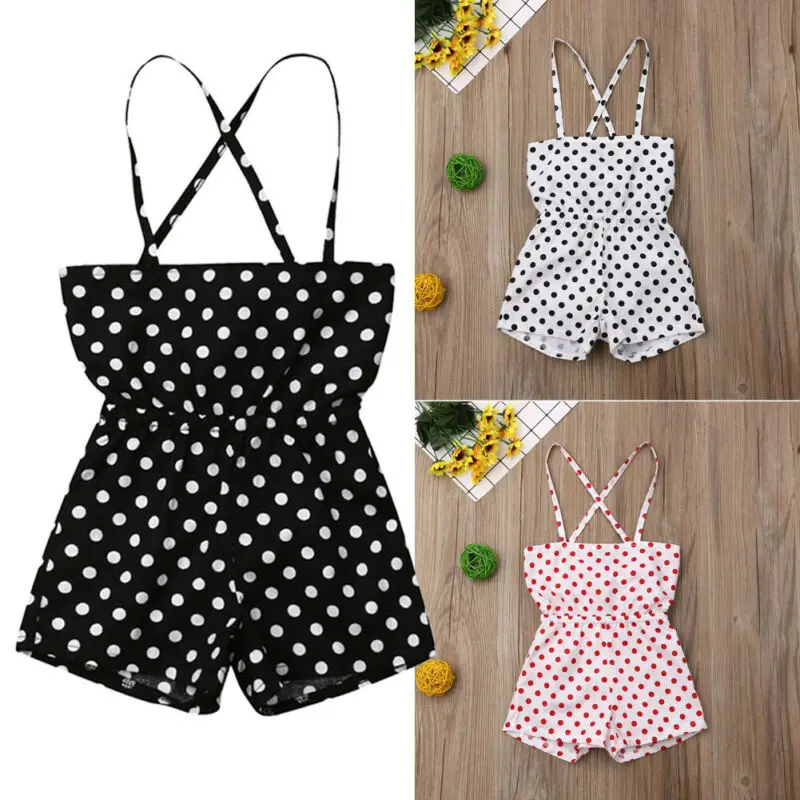 2019 новая одежда для малышей Одежда девочек летнее комбидресс в горошек Детские