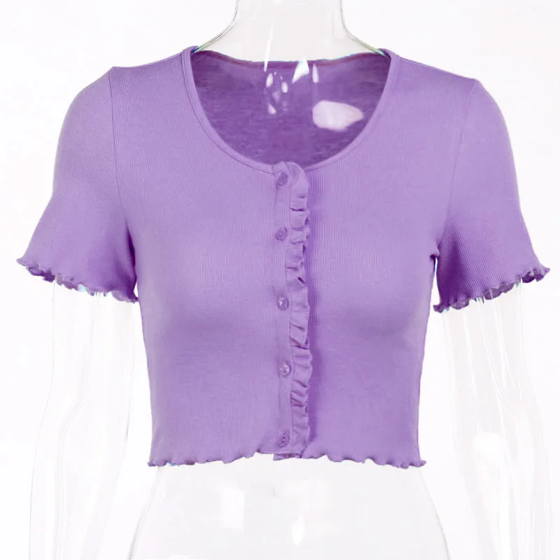 Женская трикотажная футболка Shestyle однотонная эластичная в рубчик с пуговицами и