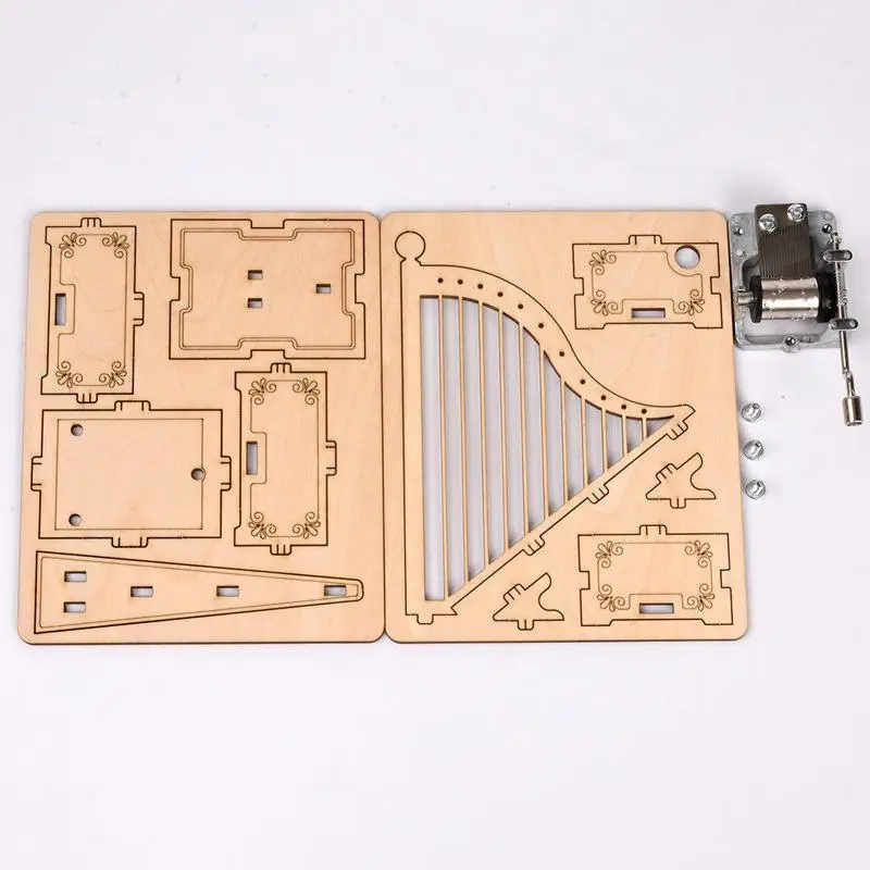 Деревянная 3D Музыкальная Шкатулка В Форме арфа ручной работы модель головоломки