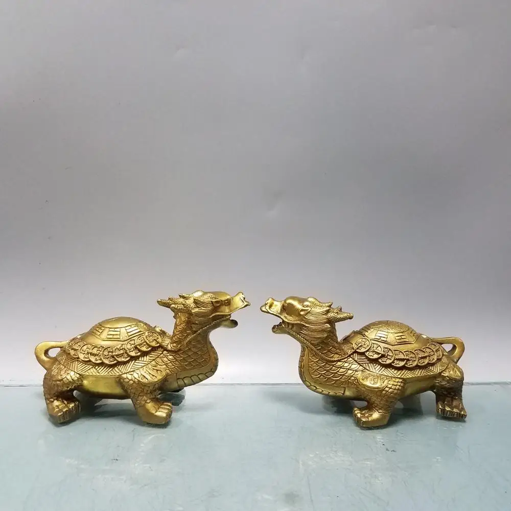 

Wedding Decoration 6" China Seikos Brass Dragon turtle statue Gossip pattern dragon turtle A pair of dragon turtles