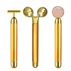 Электрический массажер для лица, 3 в 1, с Т-образным массажером, 24k золотого цвета