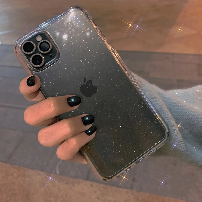 Bling Glitter Transparent Case For iPhone 12 11 Pro Max Mini XR X XS 8 7 Plus SE 2020 Soft Silicon Cover Candy Color Phone Shell