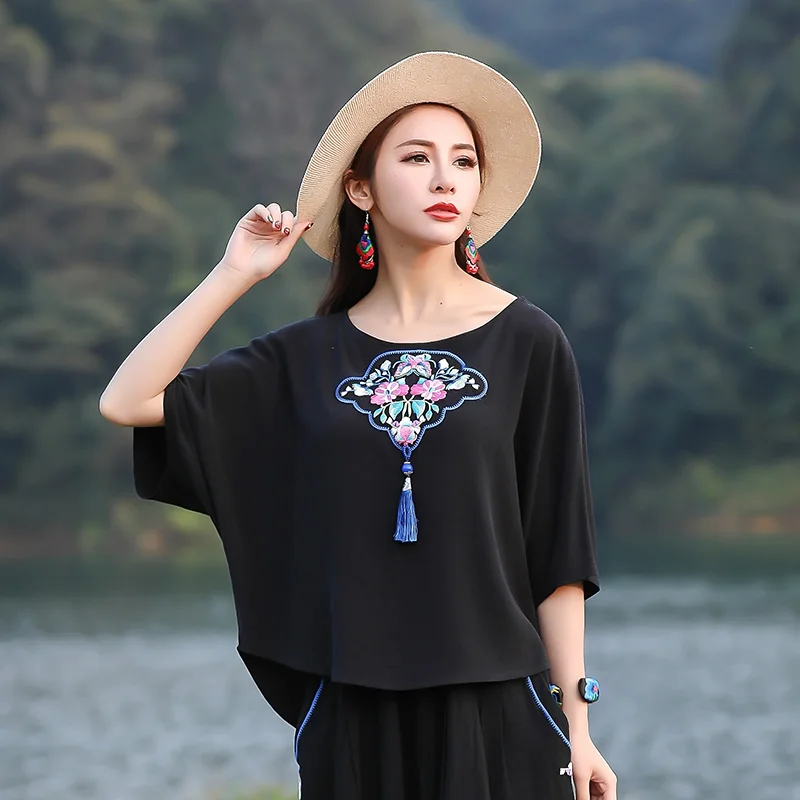 Женская Свободная блузка KYQIAO летняя в мексиканском стиле с рукавом летучая мышь
