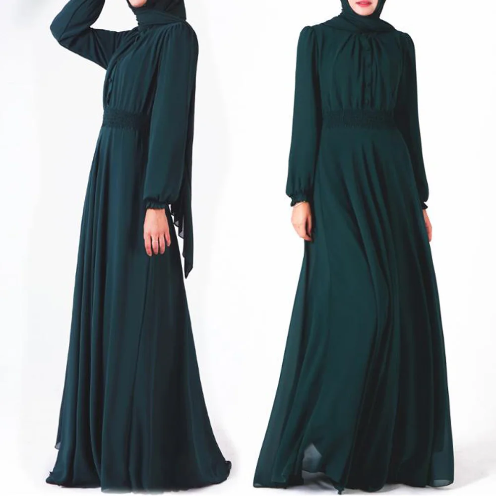 Плюс размер мусульманское женское платье однобортное пуговицы абайя с длинным