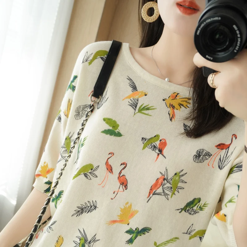 

adohon 2021 woman 100% Cotton Spring sweaters knitted Pullovers High Quality Female O-neck Cartoon Loose-fitting Casual