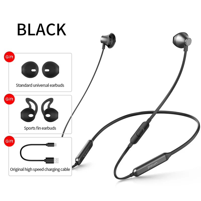 Беспроводные наушники Picun H12 Bluetooth магнитные спортивные с шейным ободом 20 часов