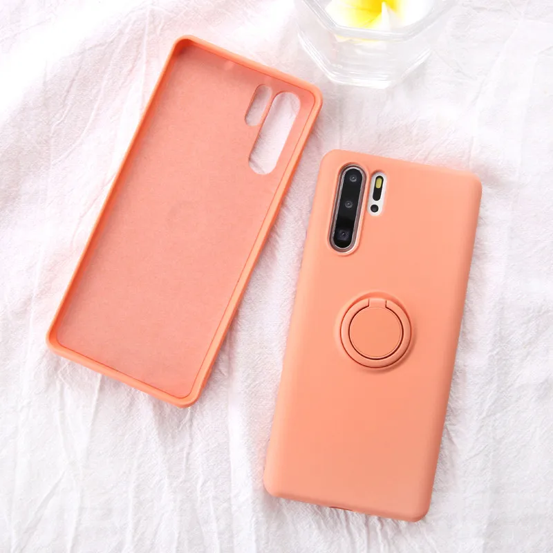 Мягкий силиконовый чехол для huawei P30 Pro P20 mate 20 Lite с металлическим кольцом, резиновый противоударный чехол для задней панели huawei P30Pro чехол P 20 30 - Цвет: Orange