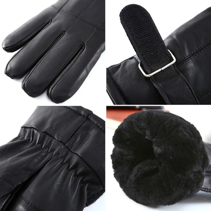 

Winter Warm Genuine Leather Gloves for Men Outdoor Waterproof Thick Super Warm Gloves Men's Warm Motorbike Gloves Guantes
