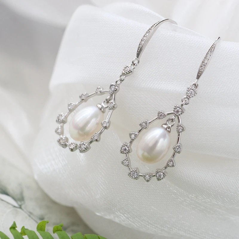 

Authentic 925 Sterling Silver Earring Inlaid Natural Freshwater Pearl Fashion Lady Earrings Wedding Party Fine Jewelry Gift