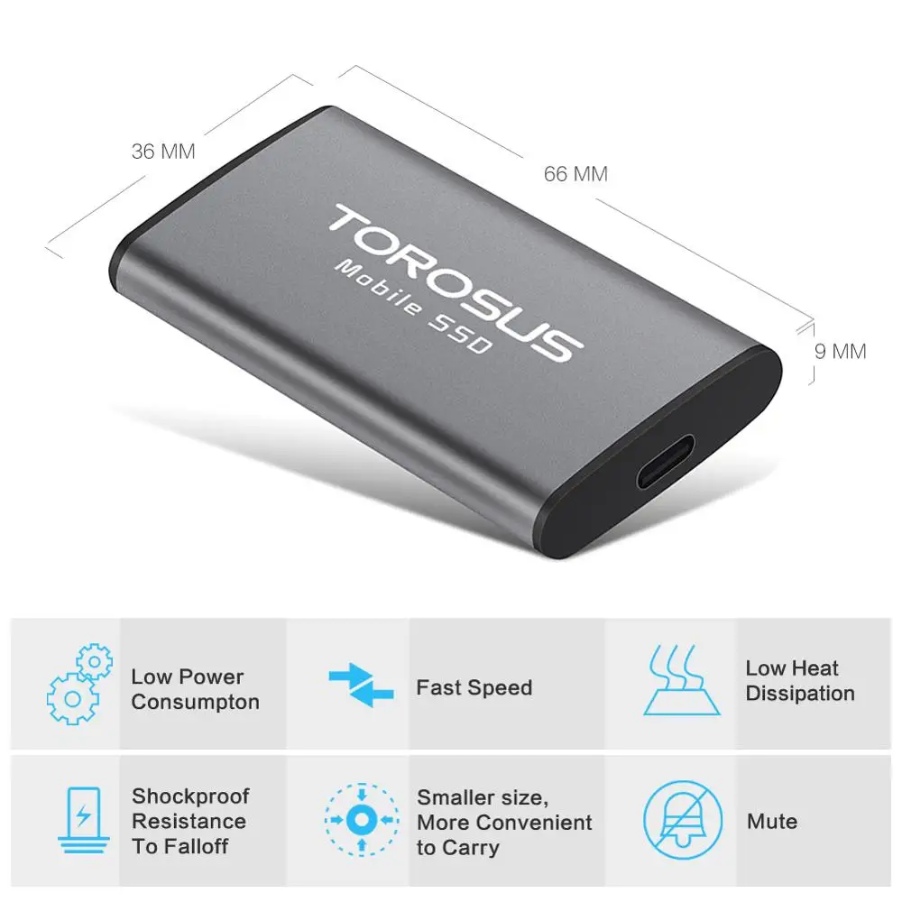 TOROSUS SSD Внешний жесткий диск 250 ГБ 500 ГБ Портативный SSD 1," USB 3,0 внешний твердотельный накопитель для ноутбука