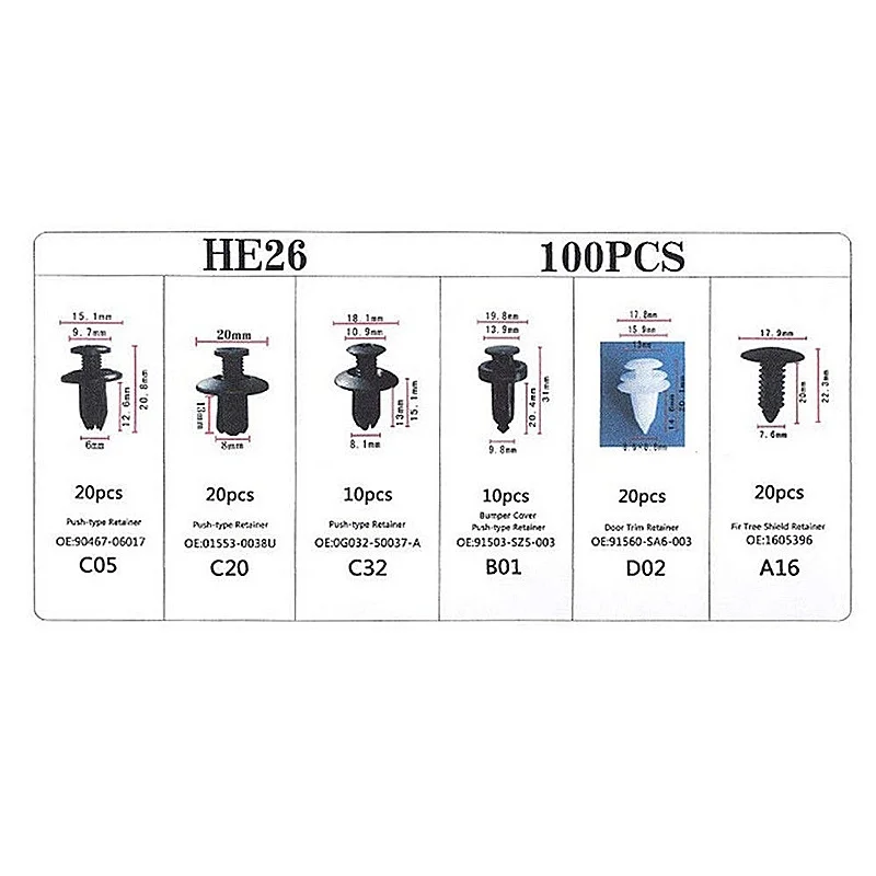 6 размеров 100 шт . автомобильный крепежный зажим смешанный фиксатор для кузова
