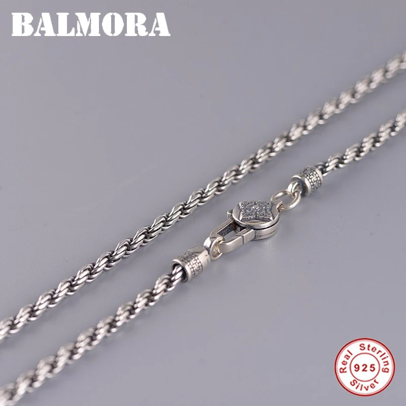 BALMORA Настоящее серебро 925 проба Ретро буддизм шесть слов сутра плетеная цепочка ожерелья для женщин мужчин пара крутая мода ювелирные изделия