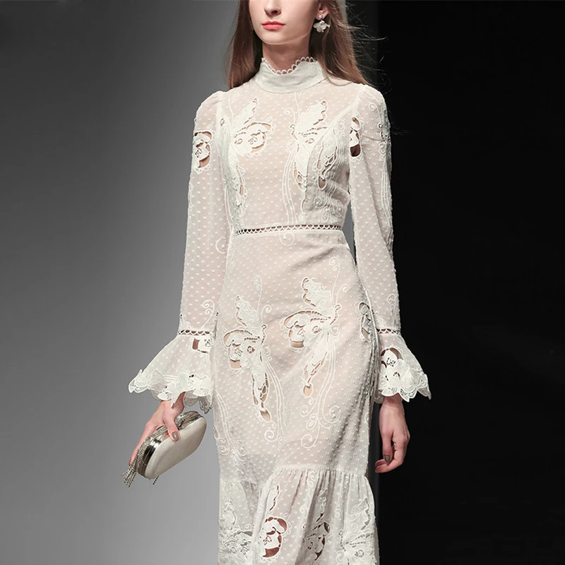 Женское модельное платье элегантное вечернее до середины икры с расклешенными