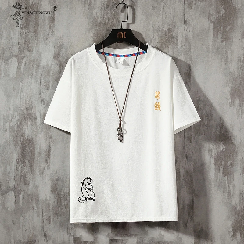 Футболка мужская с вышивкой Повседневная тенниска оверсайз в японском и
