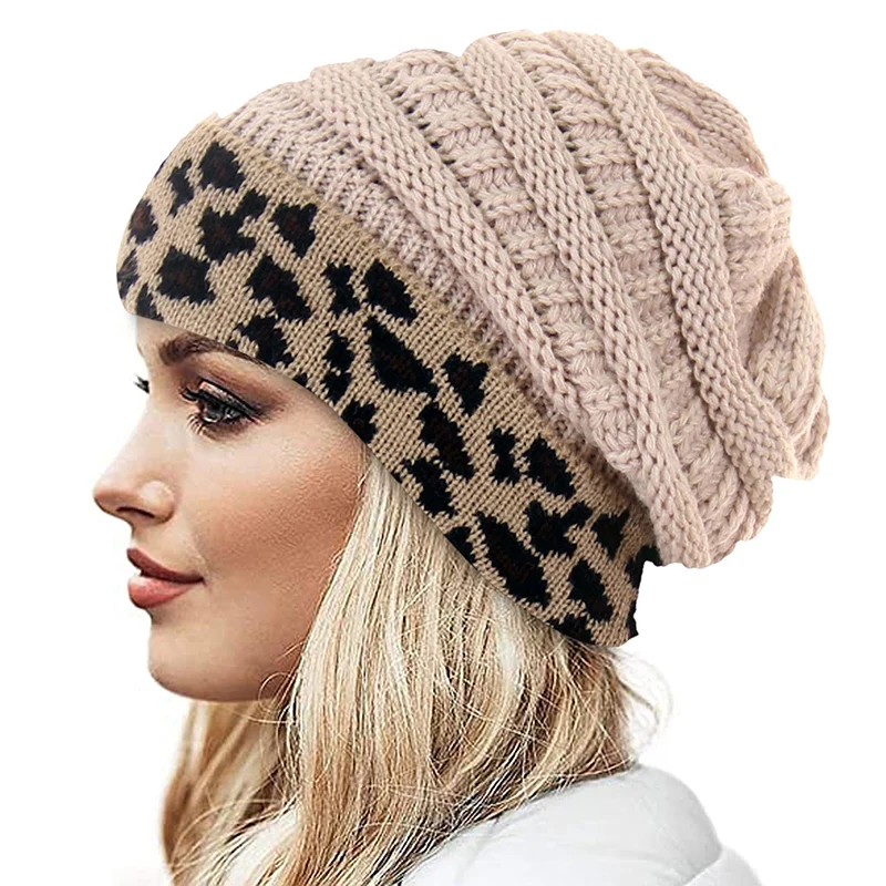 

Beanie Hat For Women Men Winter Hat Knitted Autumn Leopard Hat Outdoor Crochet Wool Warm Bonnet Cap