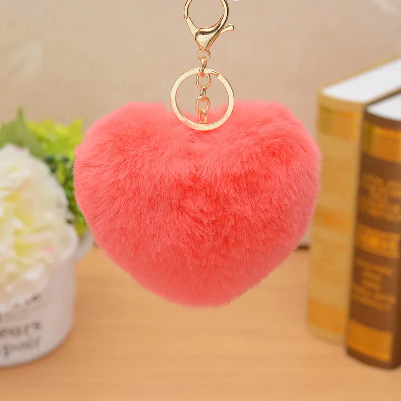

Heart Key Chain Fur Ball Pom Pom Keychain Pompom Artificial Rabbit Fur Animal Keychains for Best Friend Car Bag Key Ring