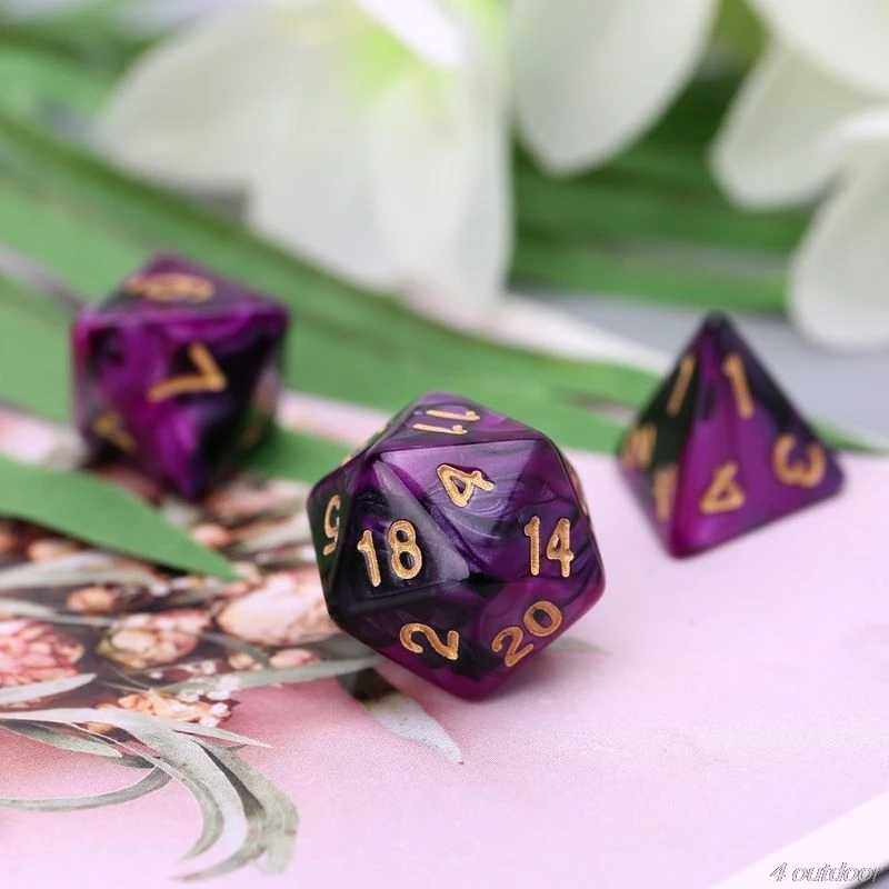 

7 Pcs Acrylic Dice Black Purple Gold Points D4 D6 D8 D10 D12 D20 KTV Bar Nightclub Entertainment Tools F20 21 Dropshipping