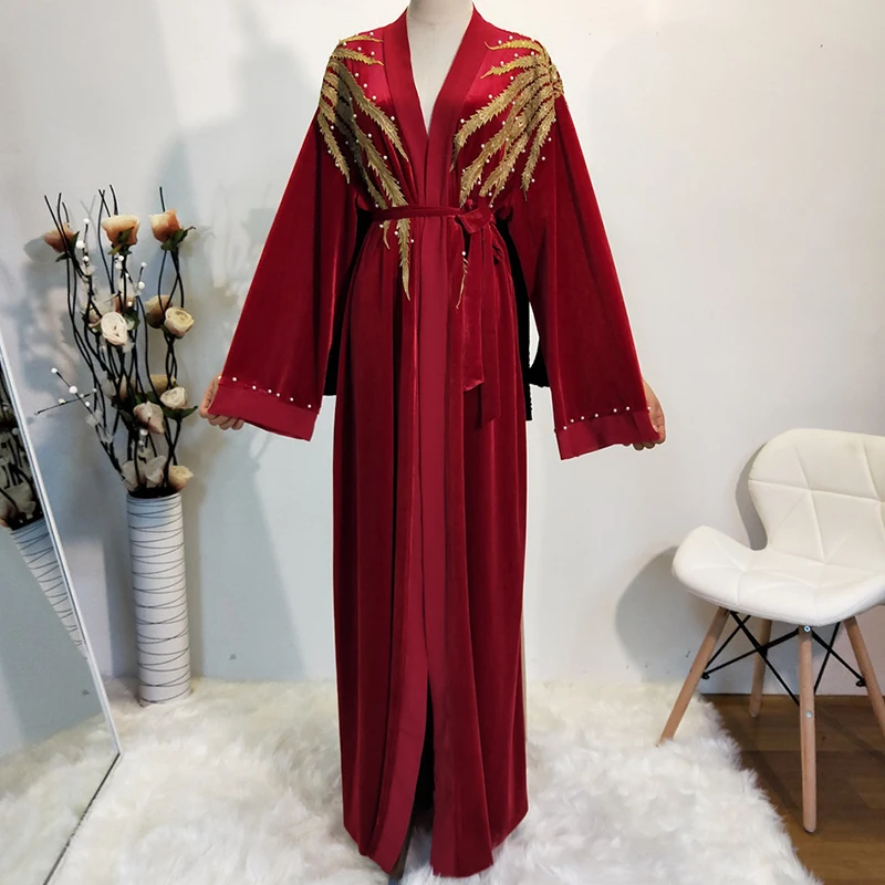 Женский бархатный Kimonos Siskakia марокканский кардиган с вышитыми бусинами верхняя