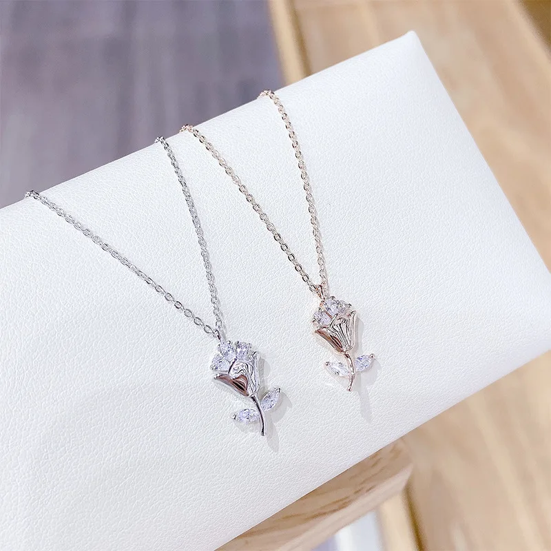 

14k Gold Plated Flower Necklace Shining Bling AAA Zircon Women Clavicle Chain Elegant Charm Wedding Pendant Jewelry