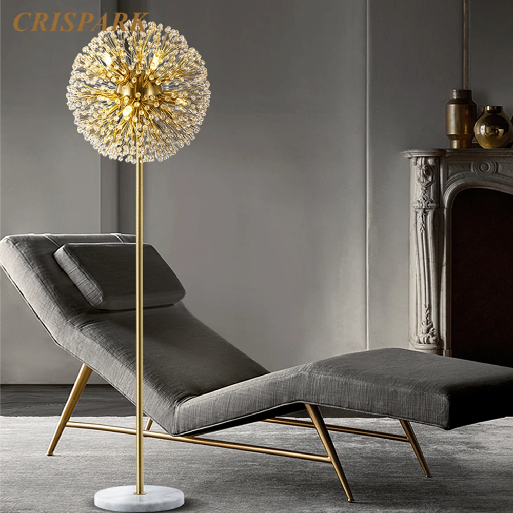 

Contemporary Copper Dandelion Floor Lamp LED Luxury Crystal Bursts Standing Light Indoor Light Fixture for Living Room Bedroom