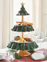 2tier christmas tree dessert table fruit plate double layer cake stand holiday party candy plate tray xmas snack rack holder