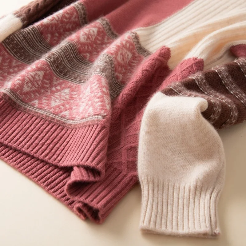 

Autumn winter thick round neck 100% pure cashmere sweater pullover with color sweater lazy wind loose sweater