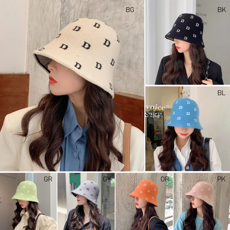

Woman's Warm Hat Korean Style Tide Show Face Small Basin Hat Thick Letter Fisherman Hats For Female Autumn And Winter New Trendy