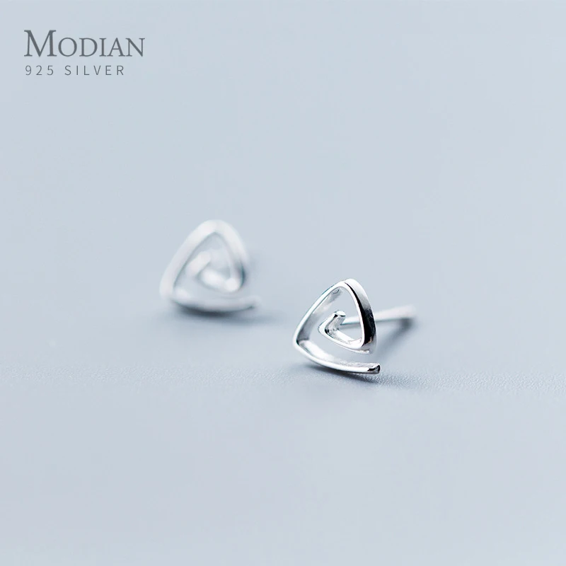 

Modian Authentic 925 Sterling Silver Minimalist Geometric Triangle Tiny Stud Earring for Women Korea Style Ear Pin Fine Jewelry