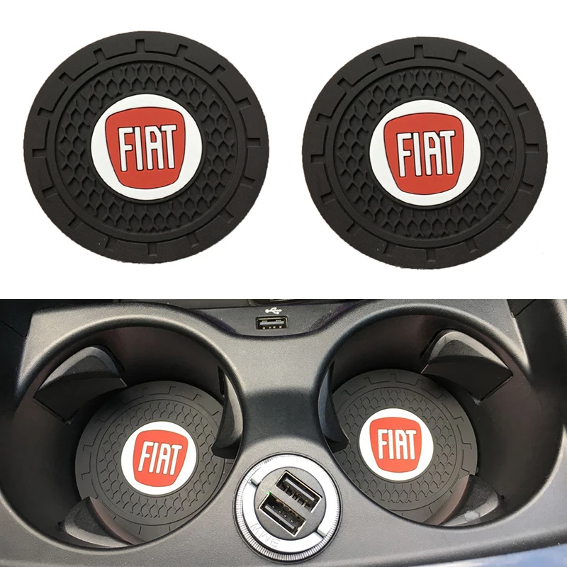 

2pcs Car Cup Holder Mat Silicagel water Coaster Decoration For Fiat Punto Abarth 500 Stilo Ducato Palio badge Car Styling