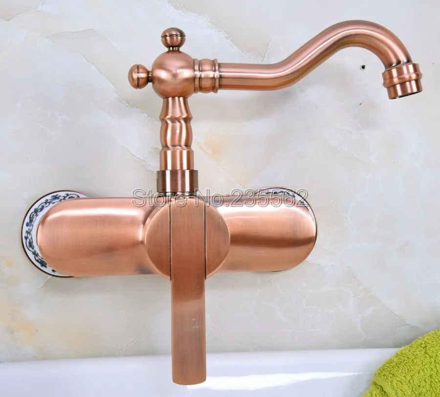 Античный красный медный смеситель для раковины в ванную комнату и кухню