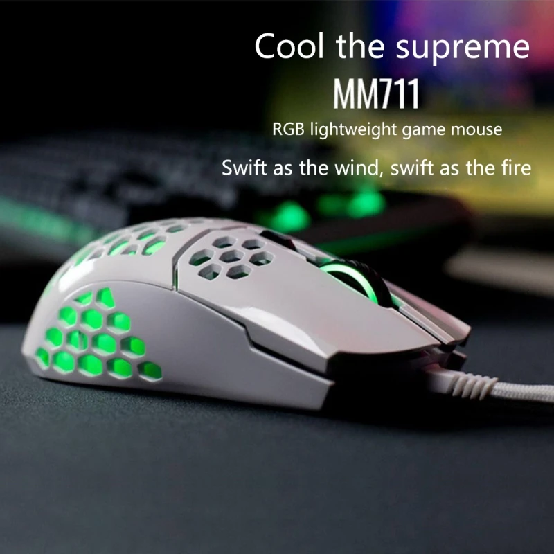 

MM711 Honeycomb Shell Gaming Mouse 16000 DPI Pixart PMW 3389 Optical Sensor Colorful RGB Backlit Wired Mice